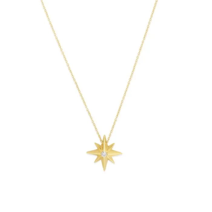 14K Yellow Gold 0.03ct Diamond North Star Pendant Necklace - 18