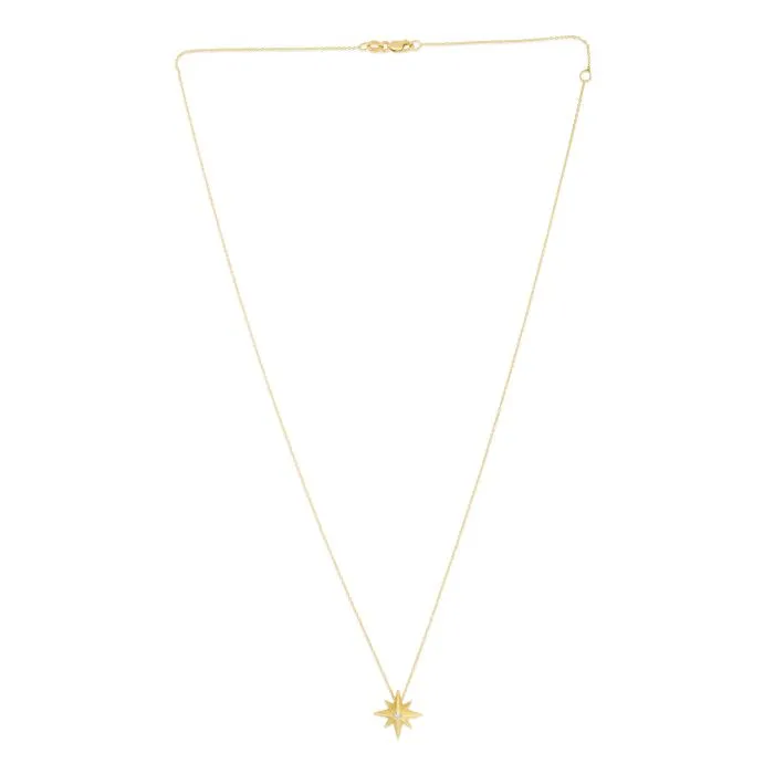 14K Yellow Gold 0.03ct Diamond North Star Pendant Necklace - 18