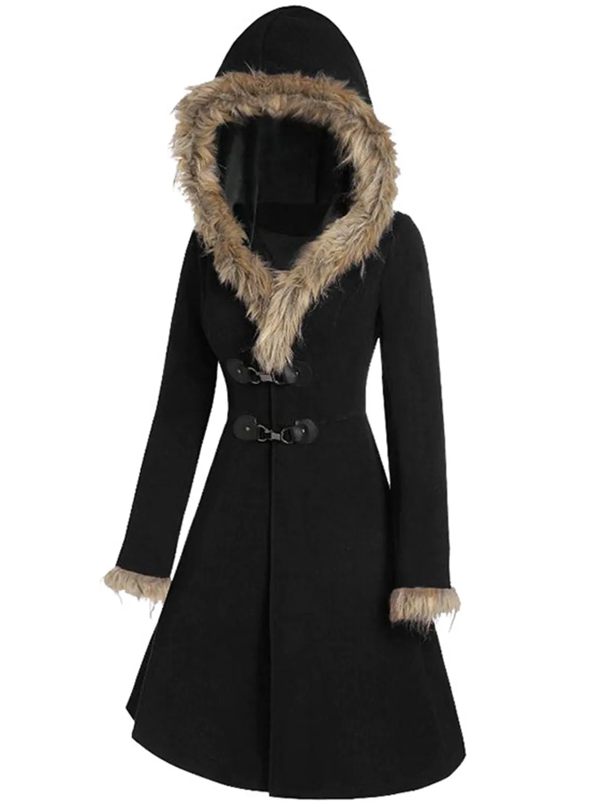 1950s Solid Buckle Fur Trimmed Coat