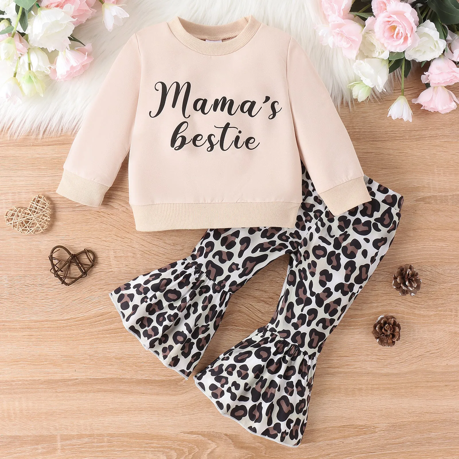 2 Pieces Set Baby Kid Girls Letters Tops And Leopard Pants Wholesale 240111110