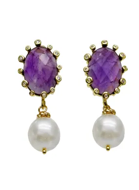 Amethyst with Freshwater Pearls Dangle Earrings JE029