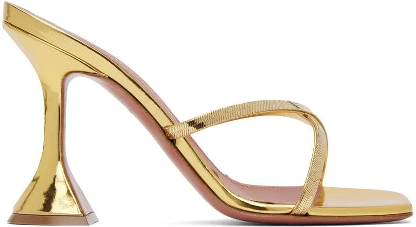 Amina Muaddi Gold Henson Cross Slipper Heeled Sandals