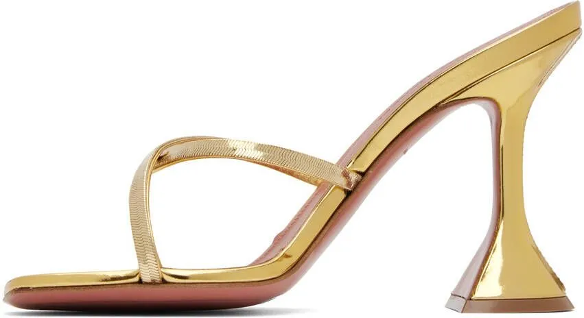 Amina Muaddi Gold Henson Cross Slipper Heeled Sandals