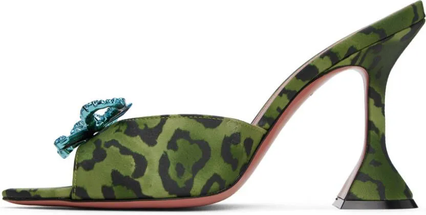 Amina Muaddi Green & Black Rosie Slipper Heeled Sandals