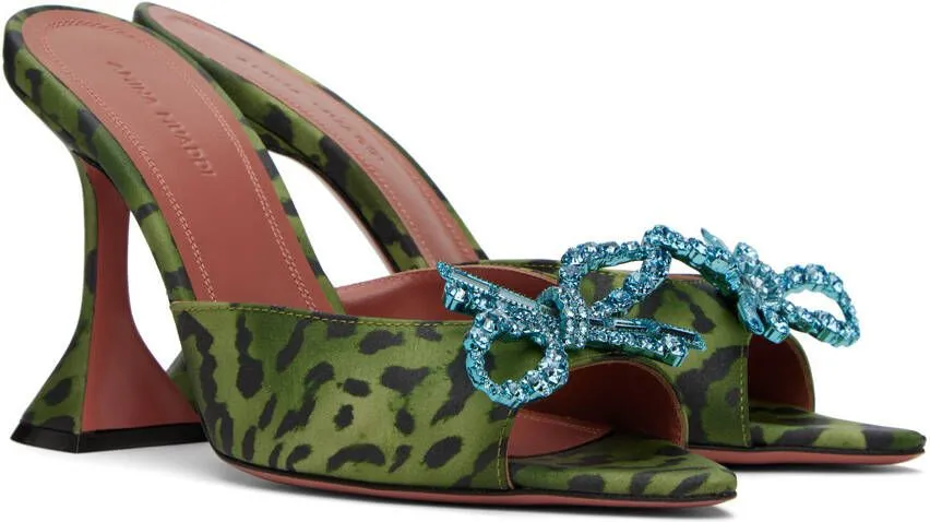 Amina Muaddi Green & Black Rosie Slipper Heeled Sandals