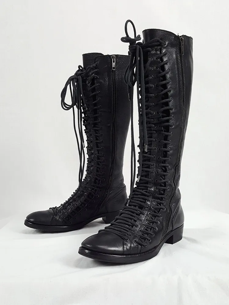 Ann Demeulemeester black flat triple lace boots (38.5) — fall 2008