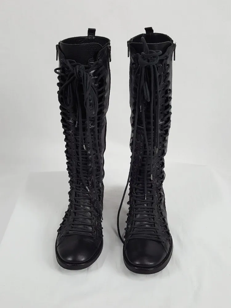 Ann Demeulemeester black flat triple lace boots (38.5) — fall 2008