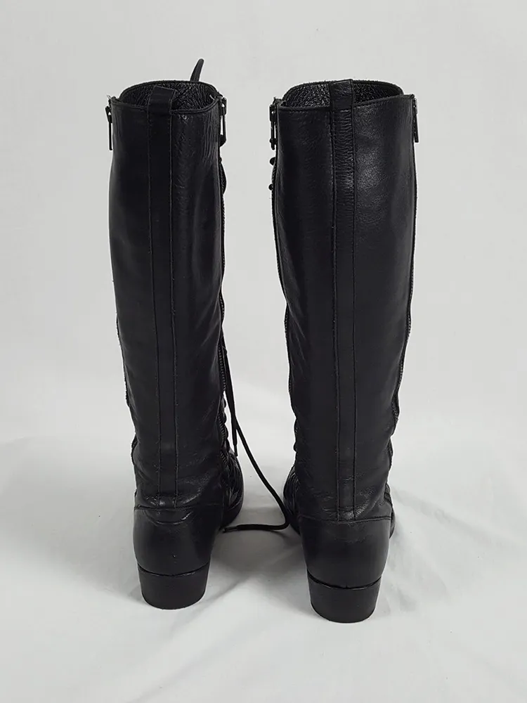 Ann Demeulemeester black flat triple lace boots (38.5) — fall 2008