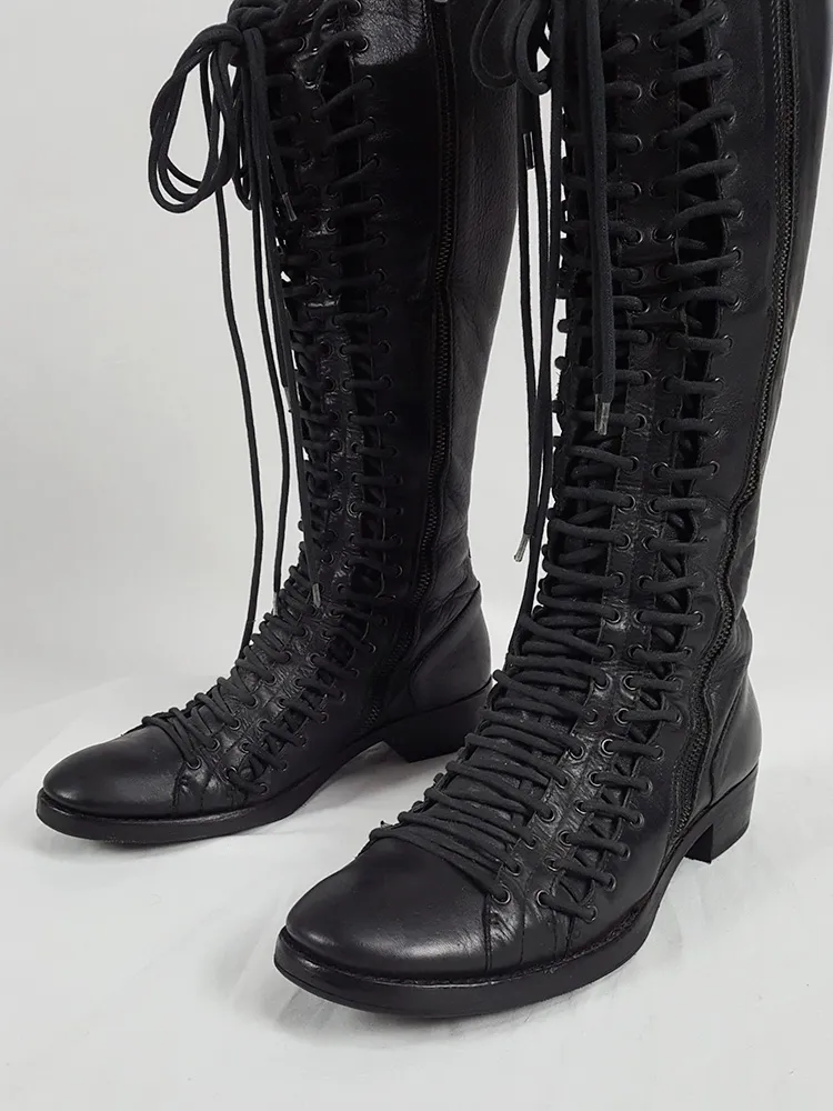 Ann Demeulemeester black flat triple lace boots (38.5) — fall 2008