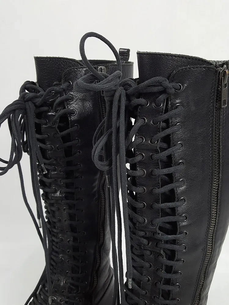 Ann Demeulemeester black flat triple lace boots (38.5) — fall 2008