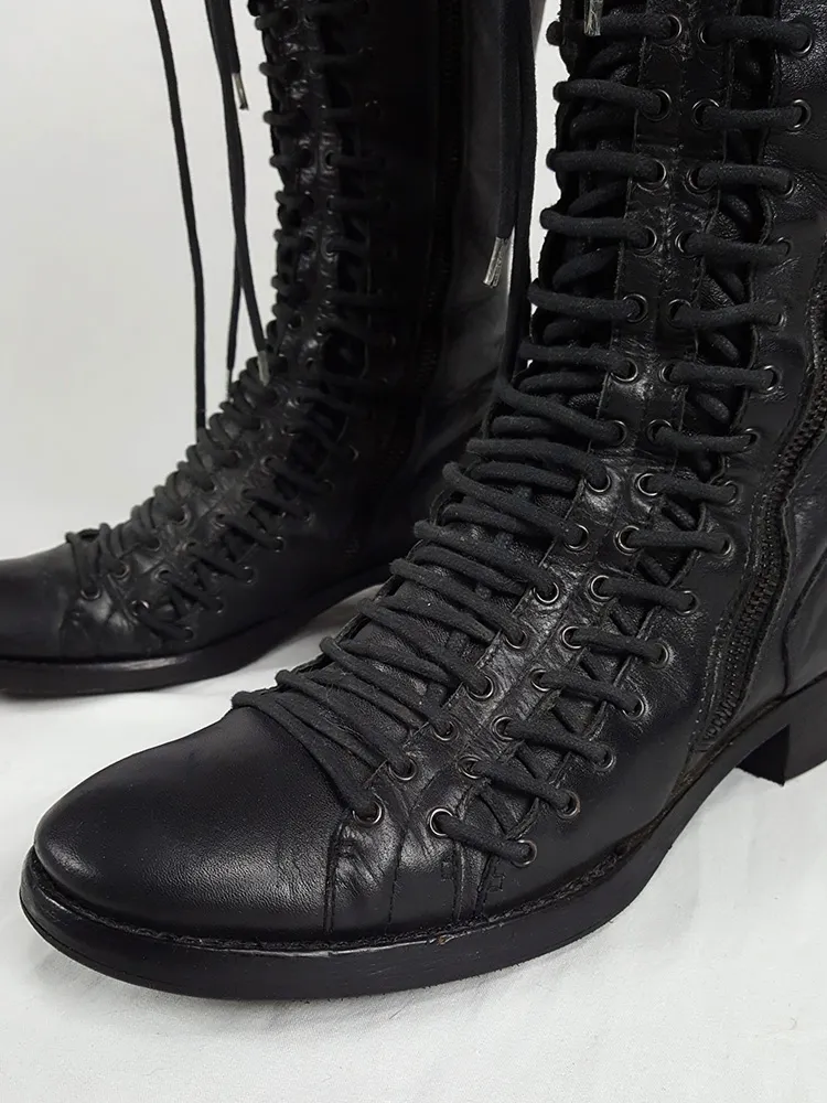 Ann Demeulemeester black flat triple lace boots (38.5) — fall 2008