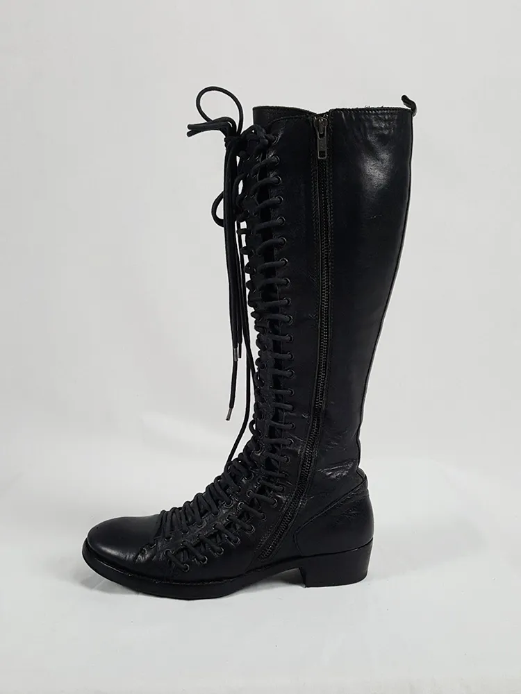 Ann Demeulemeester black flat triple lace boots (38.5) — fall 2008