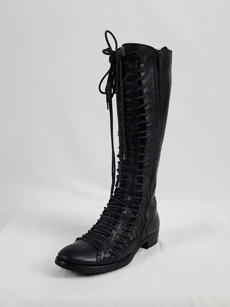 Ann Demeulemeester black flat triple lace boots (38.5) — fall 2008