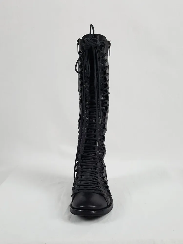 Ann Demeulemeester black flat triple lace boots (38.5) — fall 2008