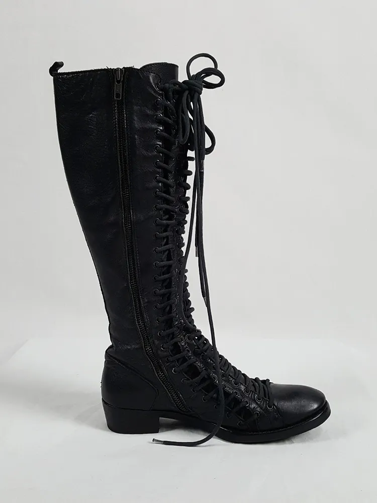 Ann Demeulemeester black flat triple lace boots (38.5) — fall 2008