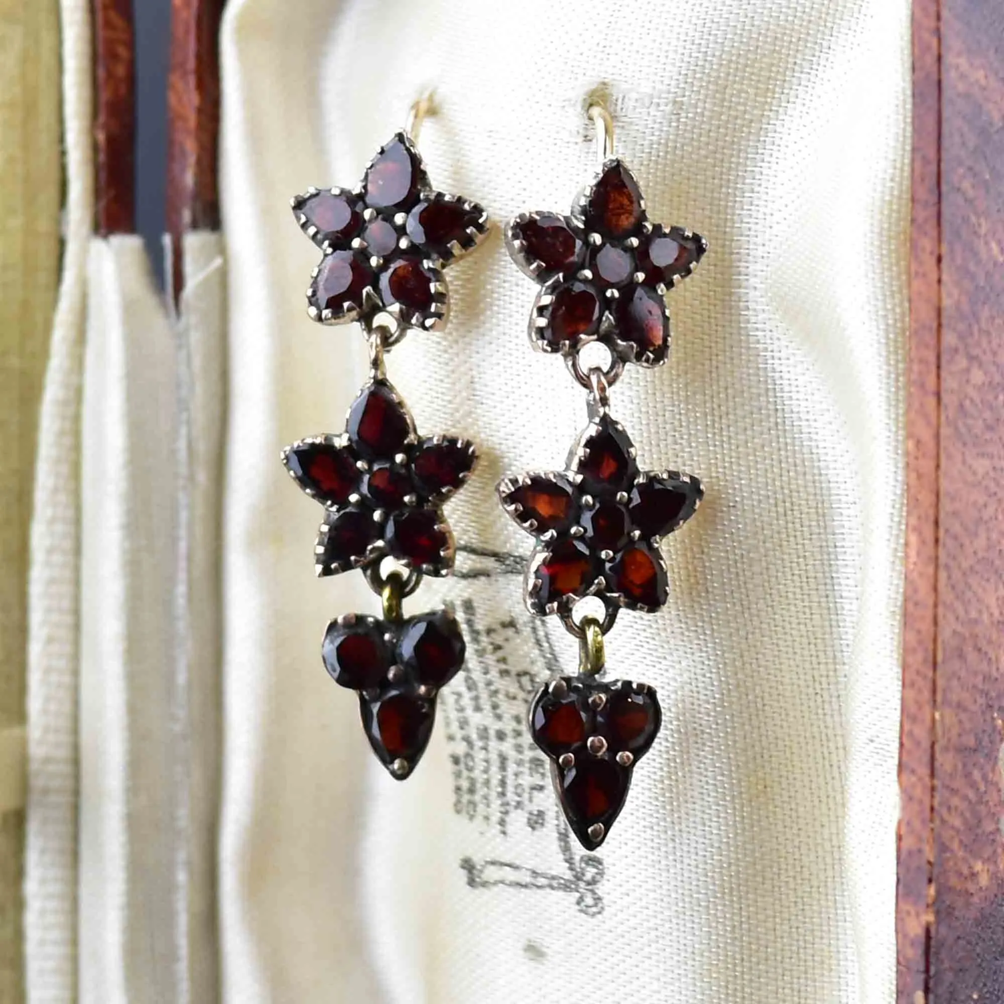 Antique Rolled Gold Garnet Star Earrings