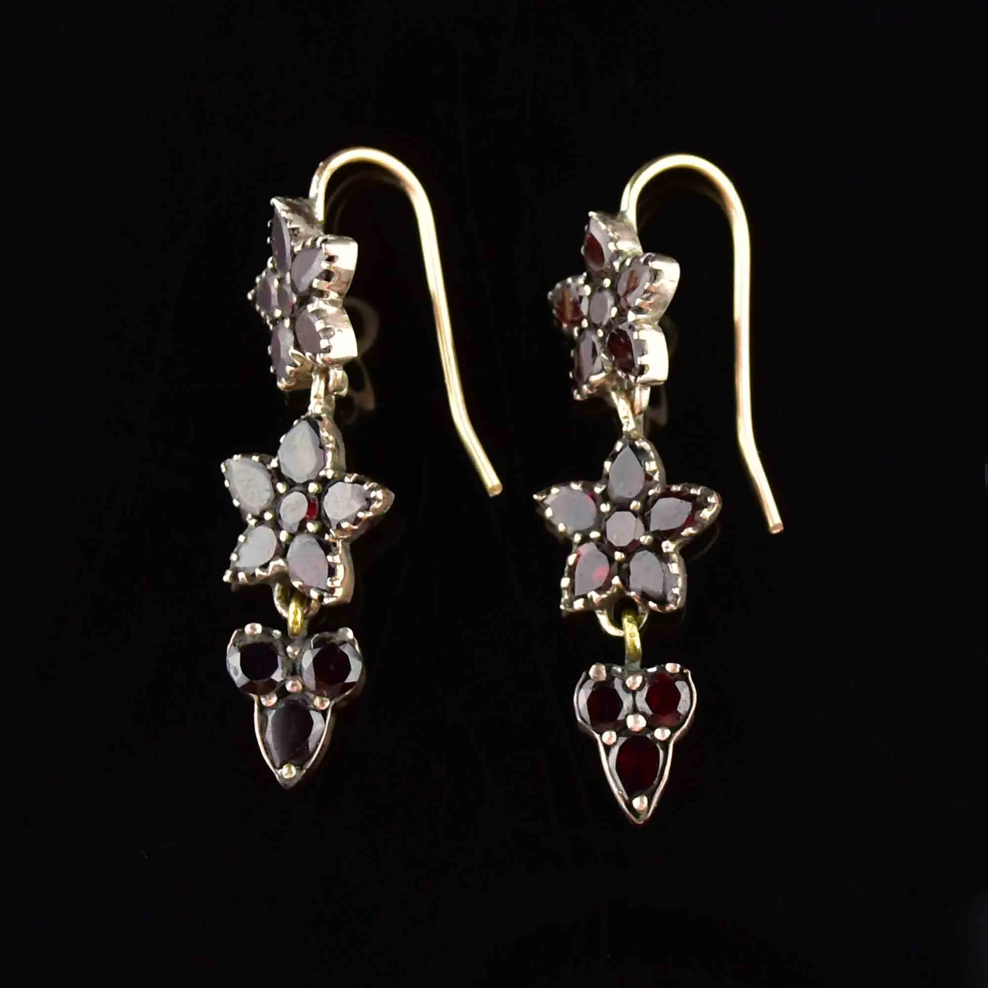 Antique Rolled Gold Garnet Star Earrings