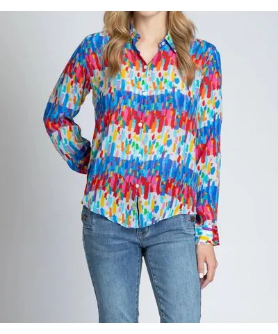 Apny Show Button-Up Roll Sleeve Blouse