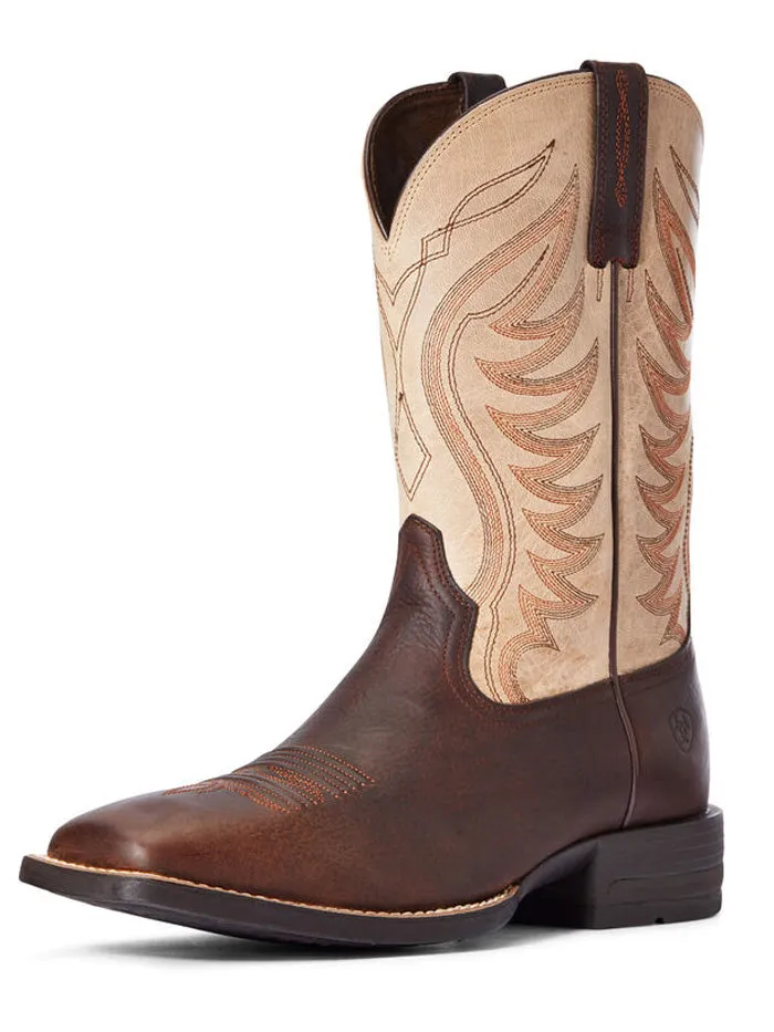 Ariat 10034045 Mens Amos Wide Square Toe Western Boot Barley Brown