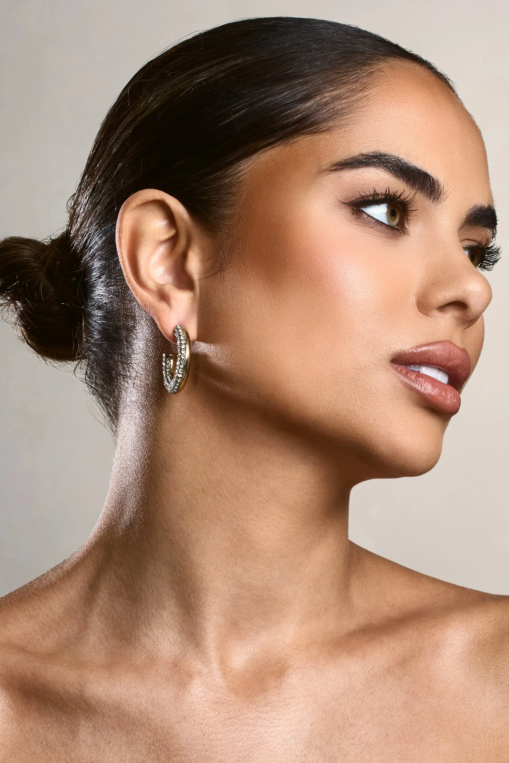 Ariesha | Gold Diamante Small Hoop Earrings