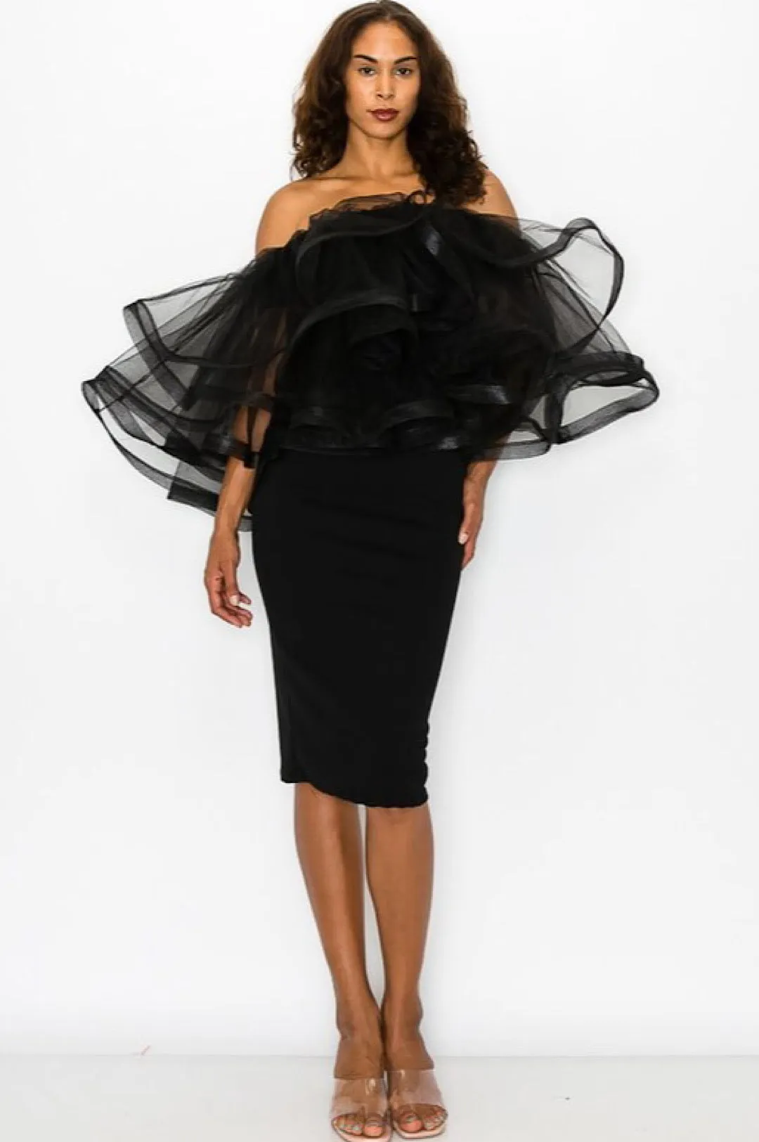 Black Tulle Off The Shoulder Dress