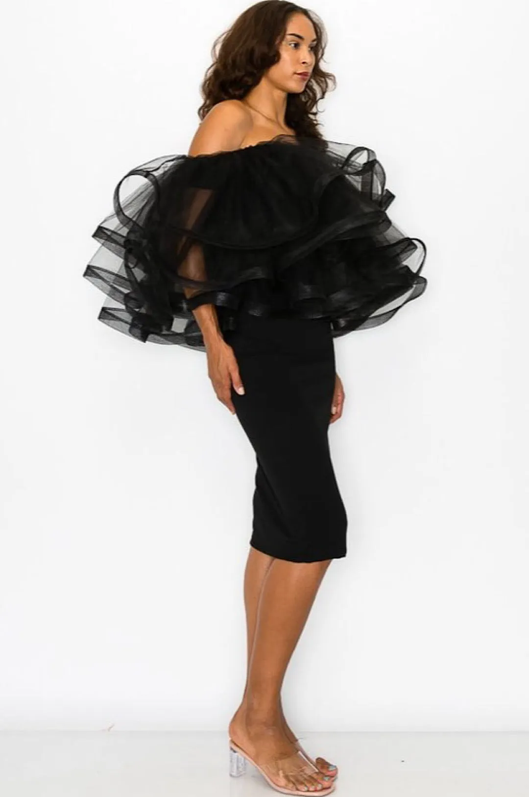 Black Tulle Off The Shoulder Dress