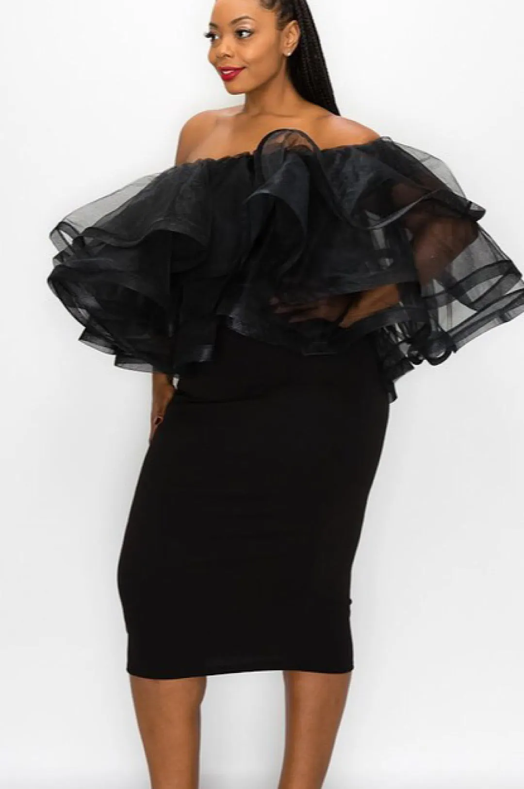 Black Tulle Off The Shoulder Dress