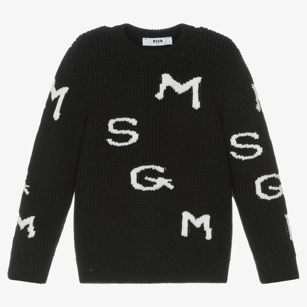 Black Wool Logo Sweater