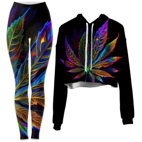 Blacklight Weed Crop Hoodie and Leggings Combo