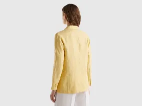 Blazer in pure linen - Yellow | Benetton