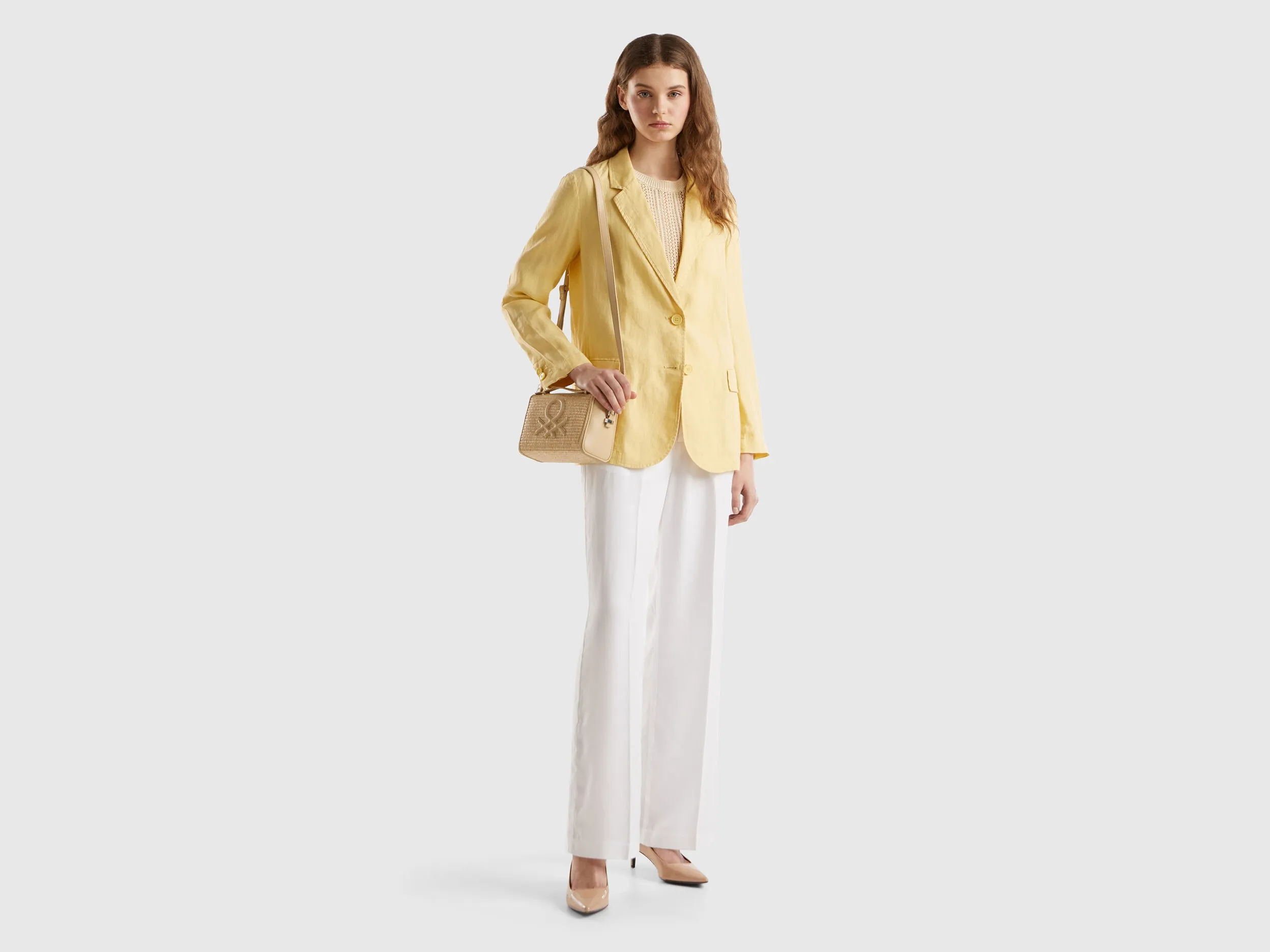 Blazer in pure linen - Yellow | Benetton