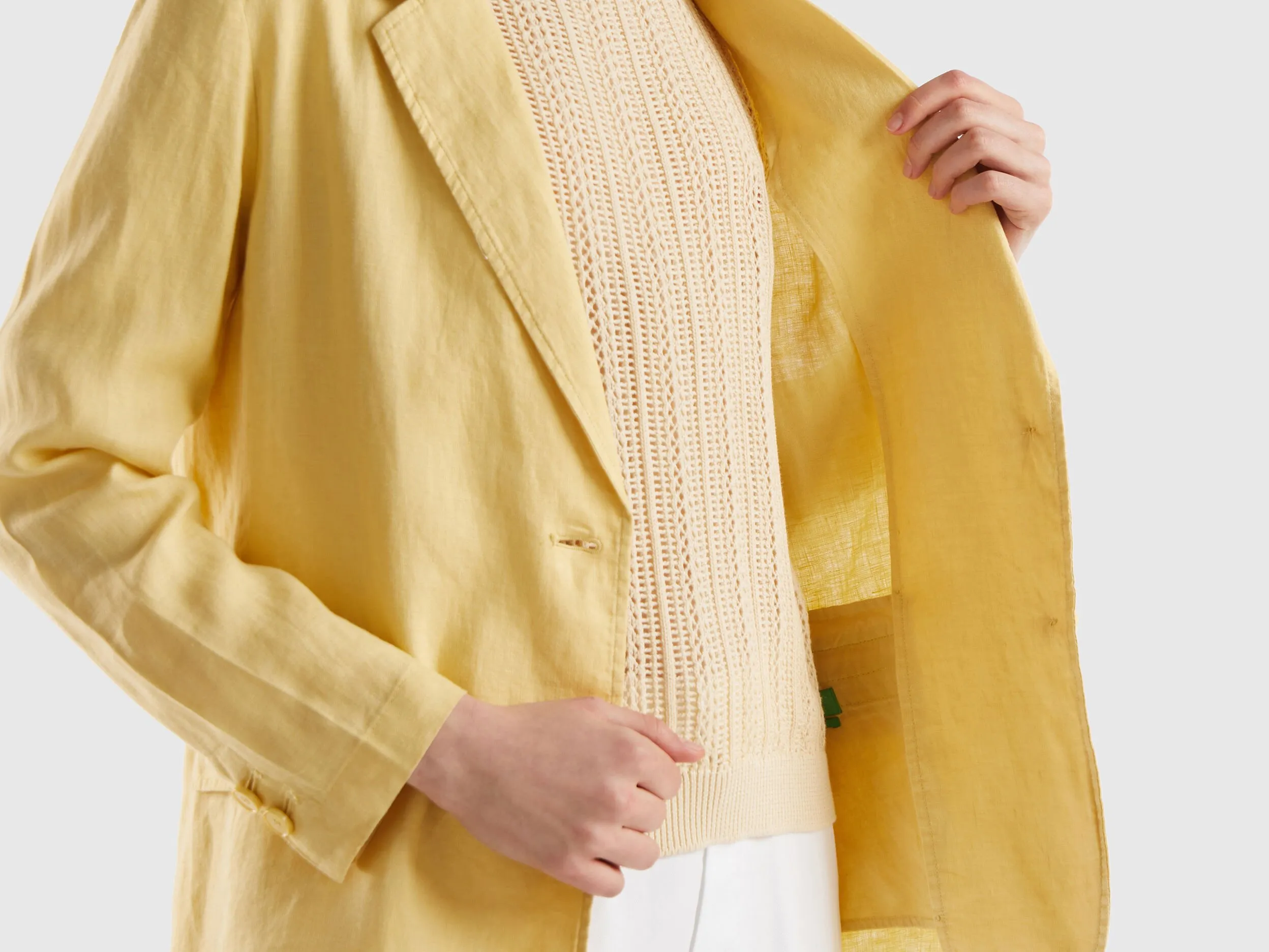 Blazer in pure linen - Yellow | Benetton