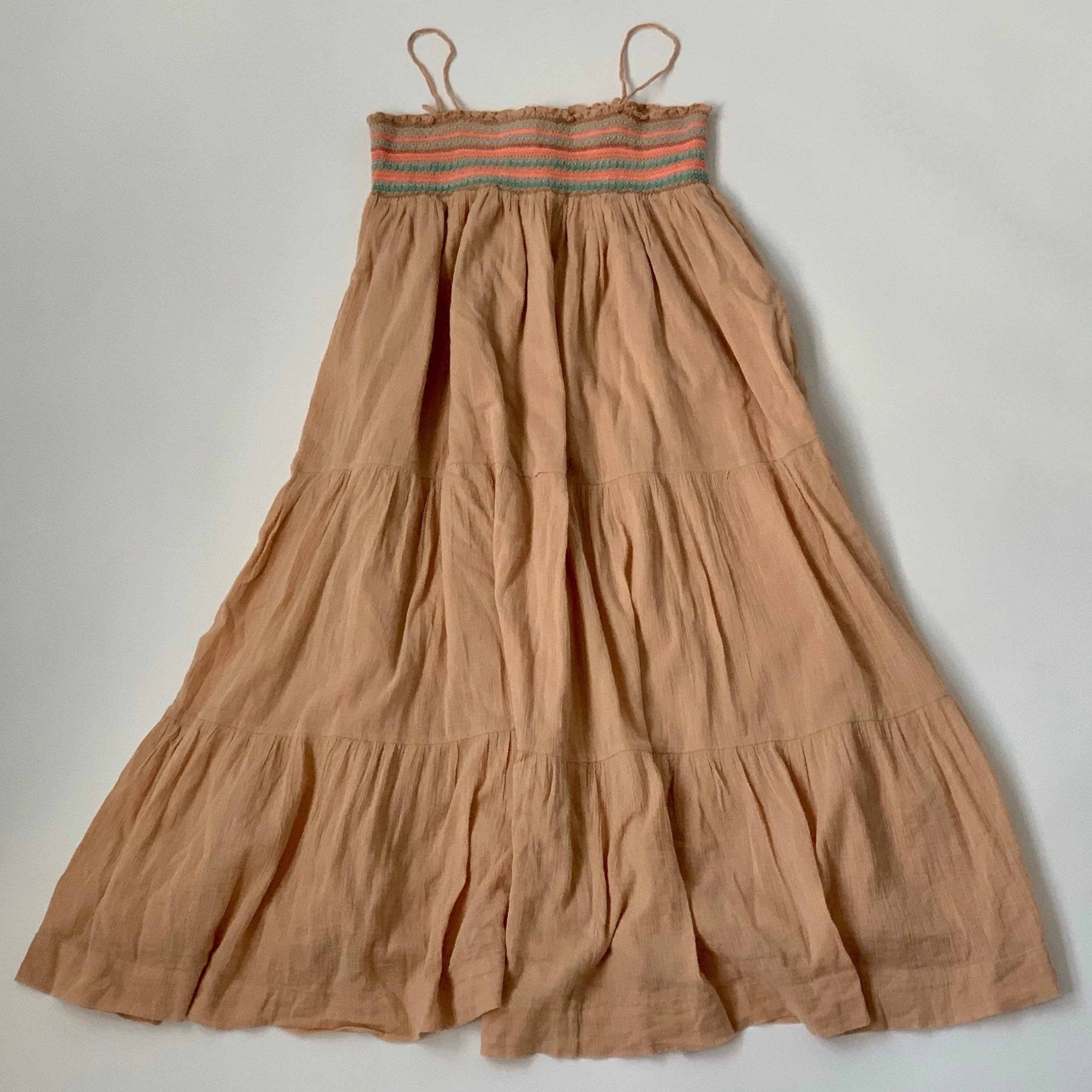 Bonpoint Long Apricot Cotton Sundress With Smocking: 12 Years