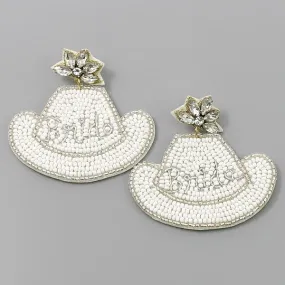 Bride Cowboy Hat Seed Beaded Earrings