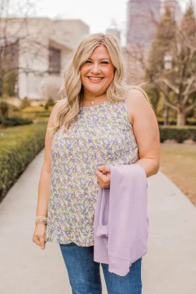 Butterfly Kisses Floral Sleeveless Blouse- Lavender & Yellow