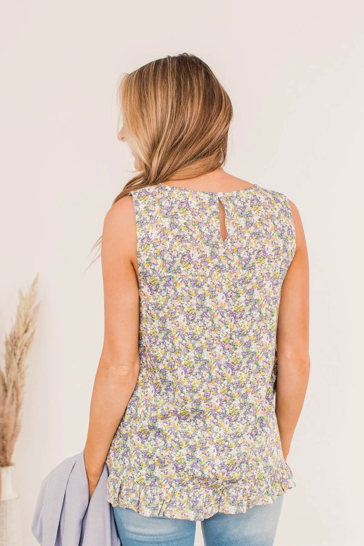 Butterfly Kisses Floral Sleeveless Blouse- Lavender & Yellow