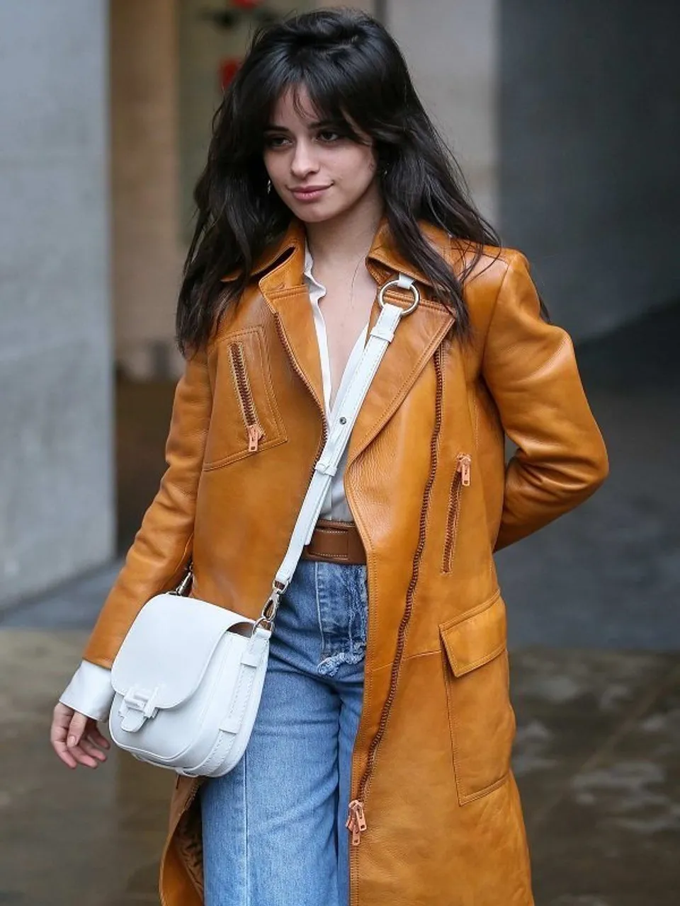 Camila Cabello Brown Leather Trench Coat