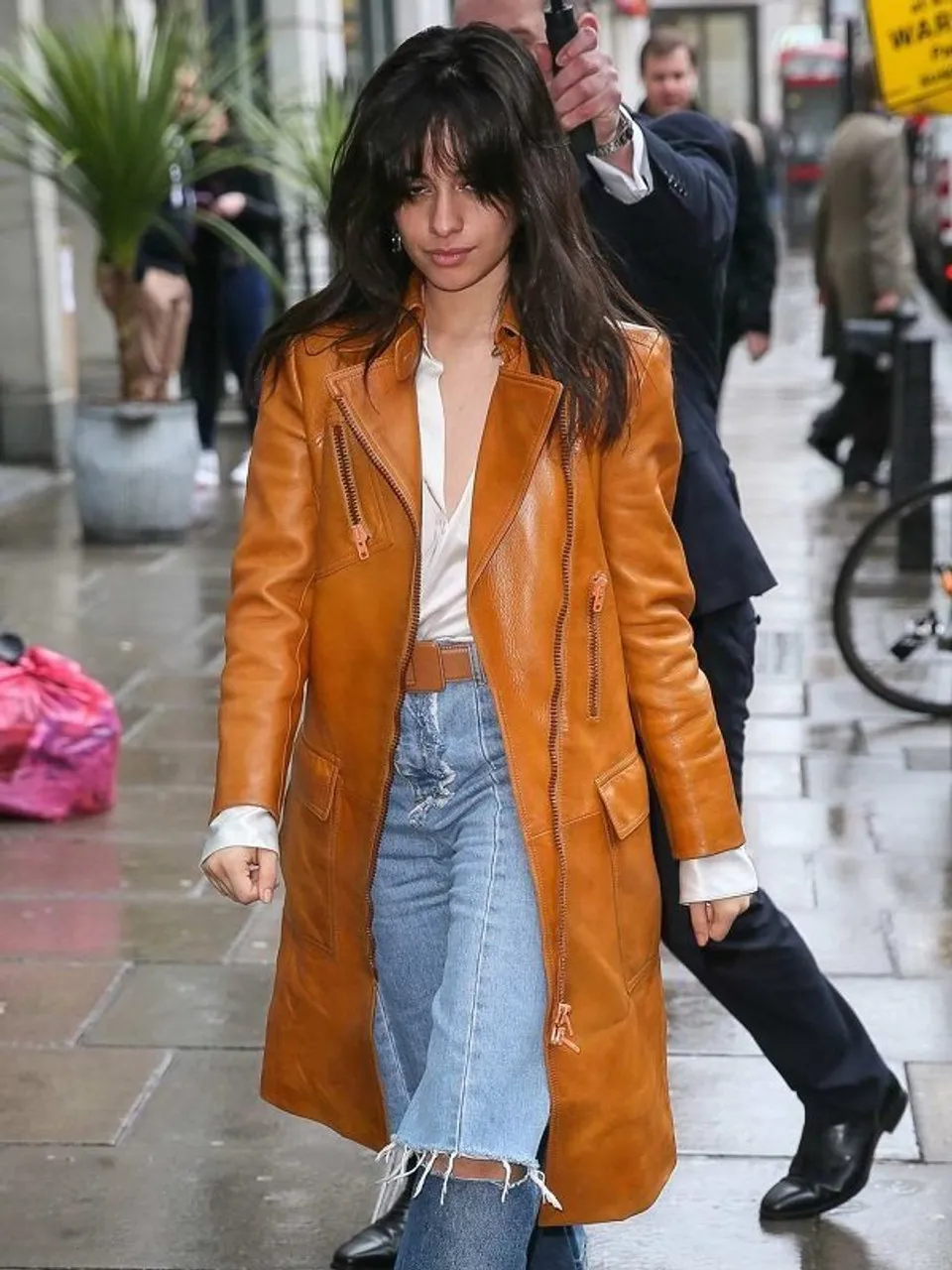 Camila Cabello Brown Leather Trench Coat