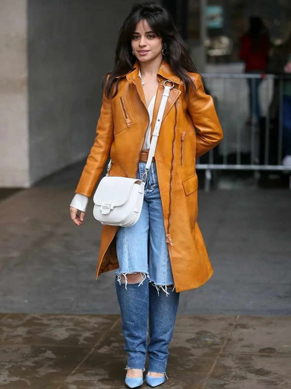 Camila Cabello Brown Leather Trench Coat