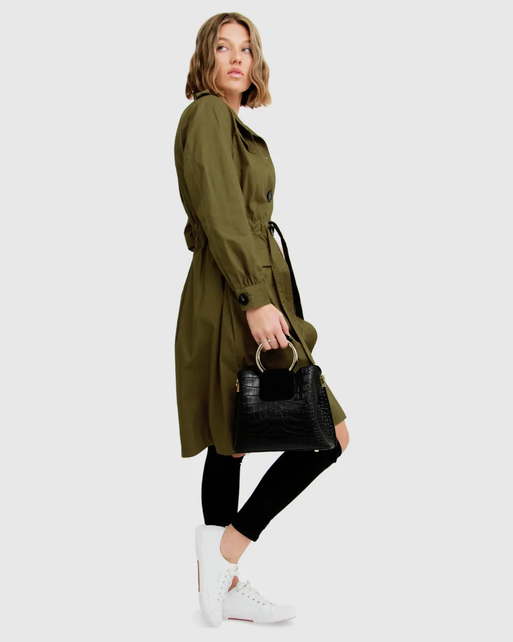 Carlisle Button Front Trench Coat - Military