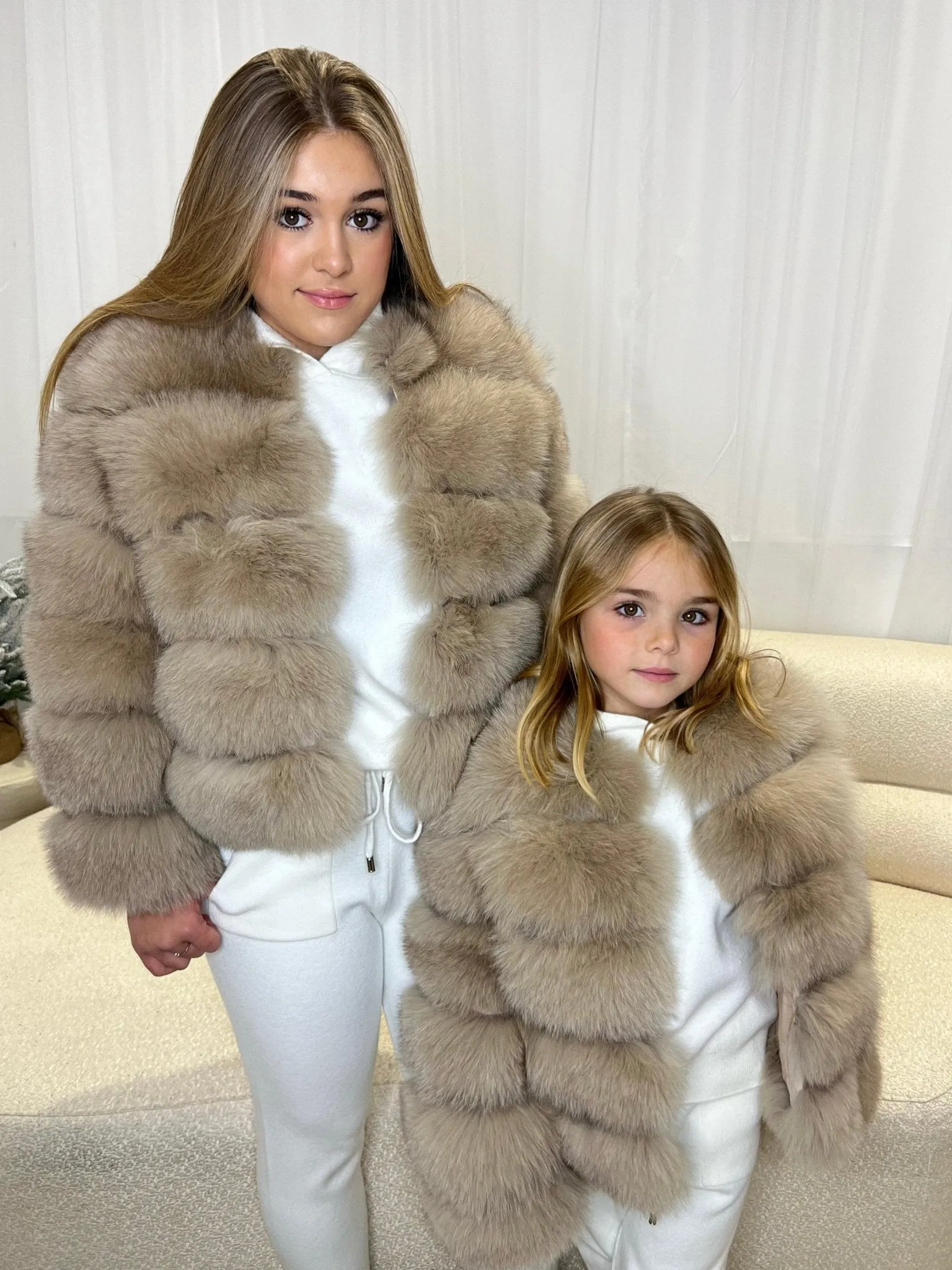 Childrens Dark Beige Luxury Fur Coat