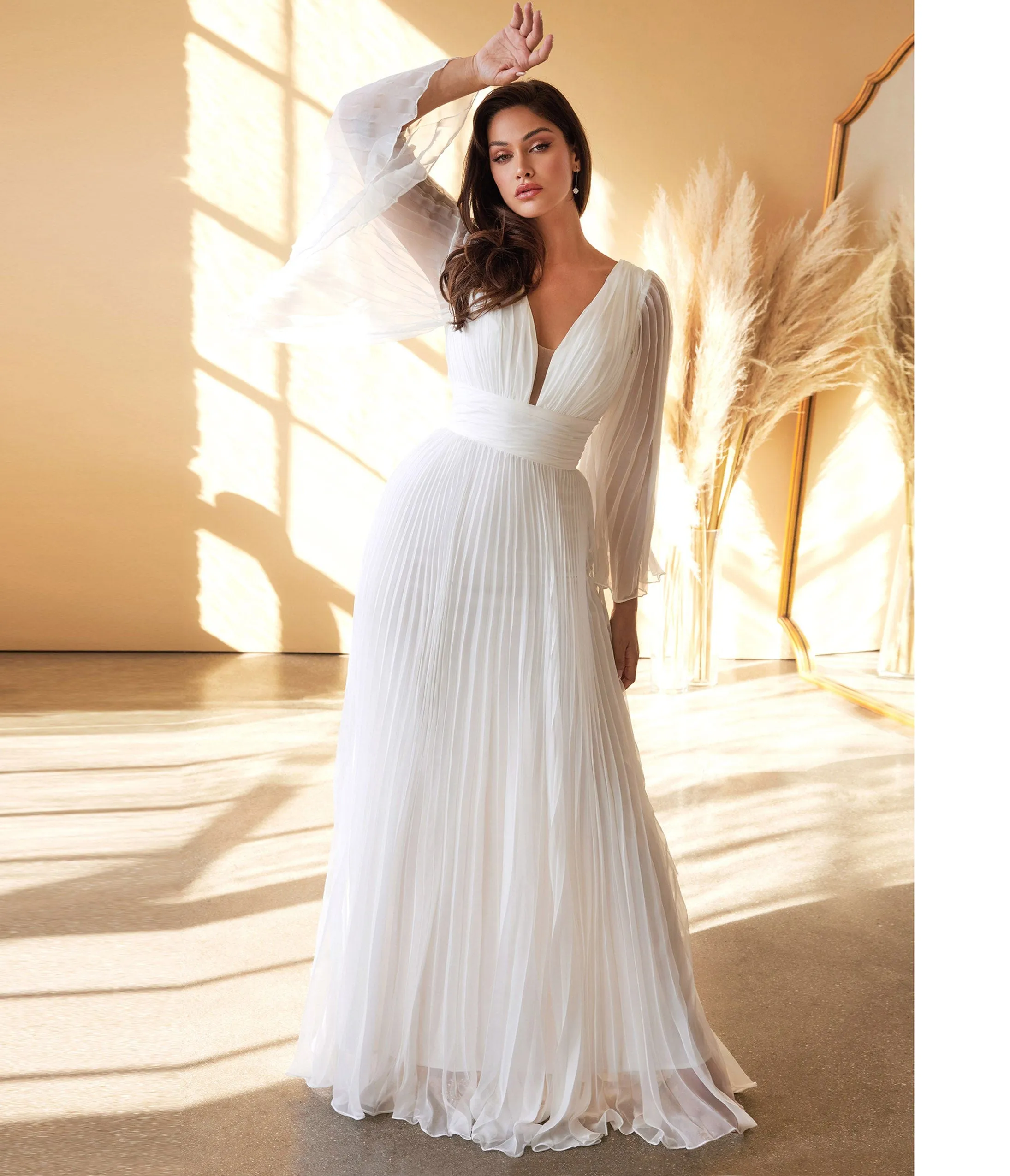 Cinderella Divine  White Pleated Bridal Dress