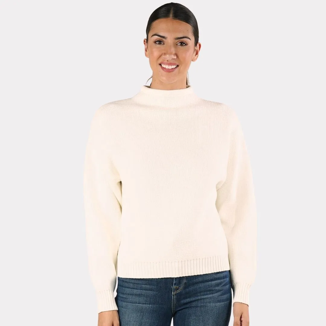 Cozy Funnel Neck Pullover Sweater (Off White)