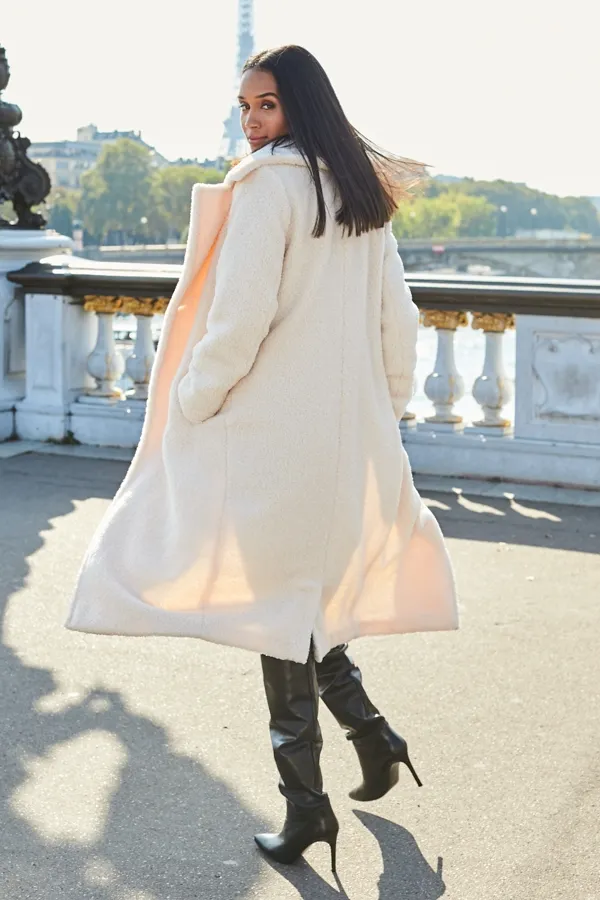 Cream Super Cosy Longline Borg Coat