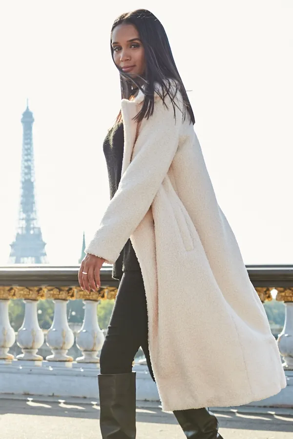 Cream Super Cosy Longline Borg Coat