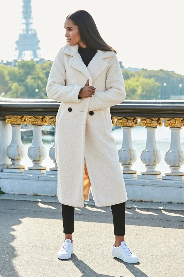 Cream Super Cosy Longline Borg Coat