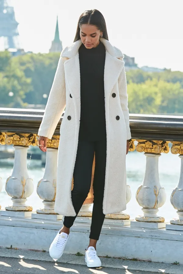 Cream Super Cosy Longline Borg Coat