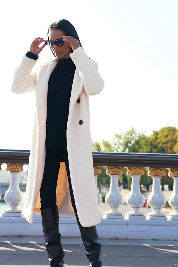 Cream Super Cosy Longline Borg Coat