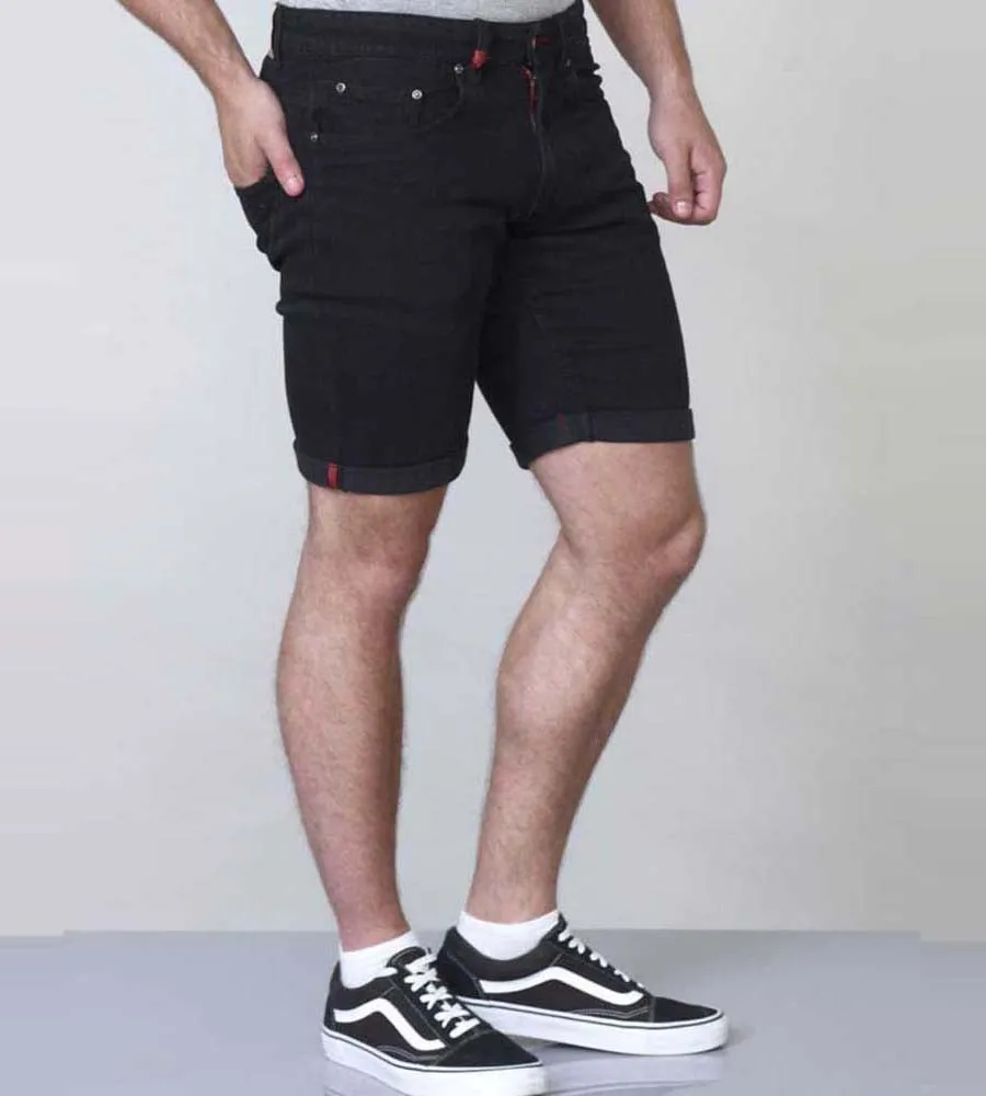 D555 Mens Black Stretch Denim Shorts (JUDE)