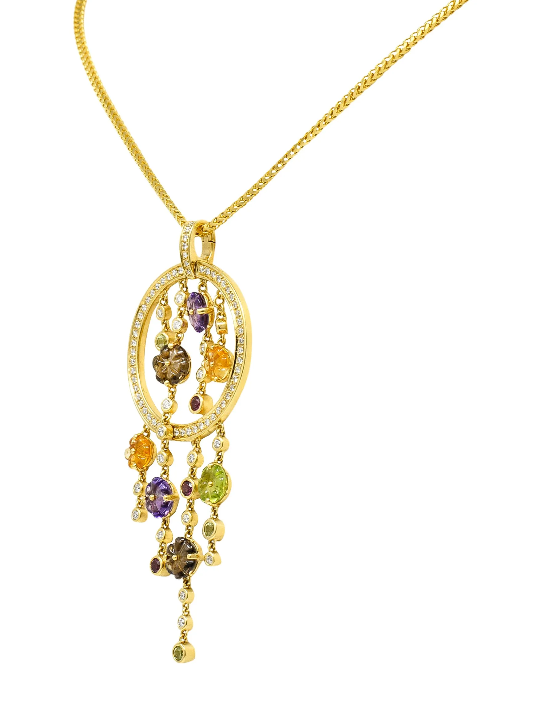 Di Modolo Italian 0.85 CTW Diamond 18 Karat Gold Tempia Floral Enhancer Pendant Necklace